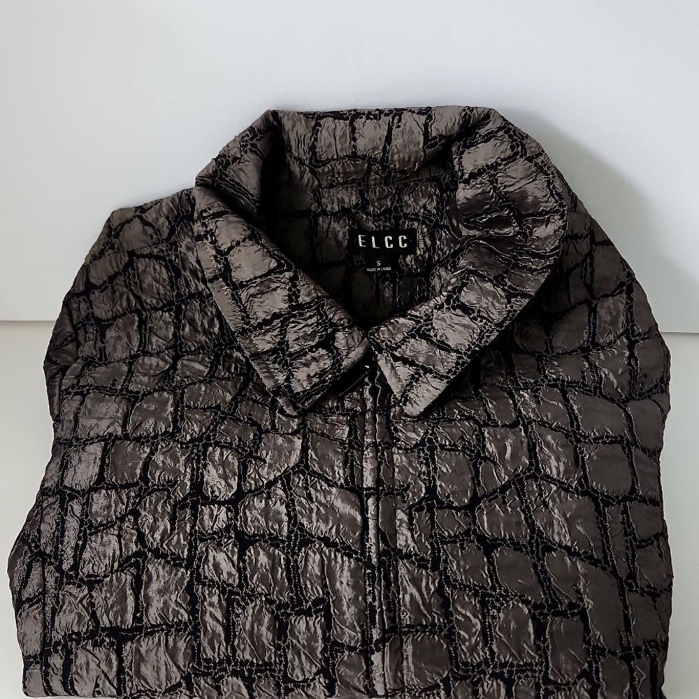 WOMEN'S  Short Jacket Black Gray ELCC W Texture zip-up Jacket size small